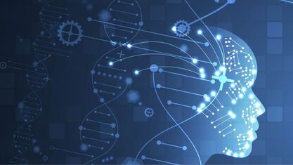 image with a DNA helix and AI robot face image number null