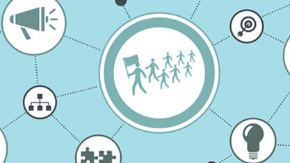 Icons representing characteristics of teams connected as data points. image number null