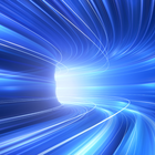  Glowing, blue, blurred streaks of light.