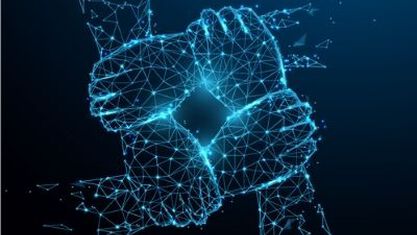 Digitized arms interlocking at the wrist to form a square. image number null