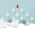 Paper airplanes flying above clouds.