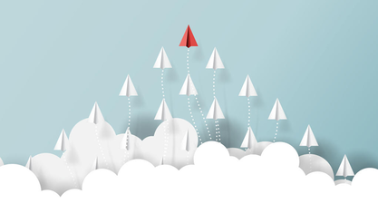 Paper airplanes flying above clouds. image number null