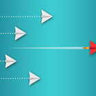 Paper airplanes flying on blue background.