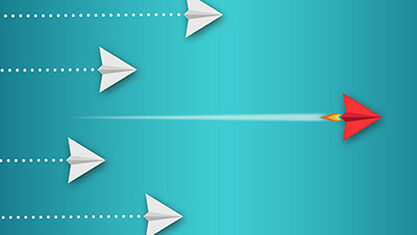 Paper airplanes flying on blue background. image number null