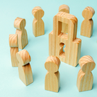illustration of wood peg people around a wooden lock