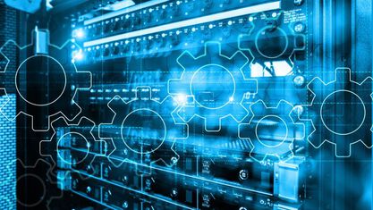 virtual cog wheels in front of data storage units image number null