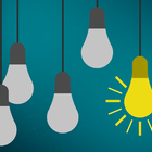 illustration of dark lighbulbs on string with one lit up