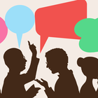 silhouette of multicolored people talking