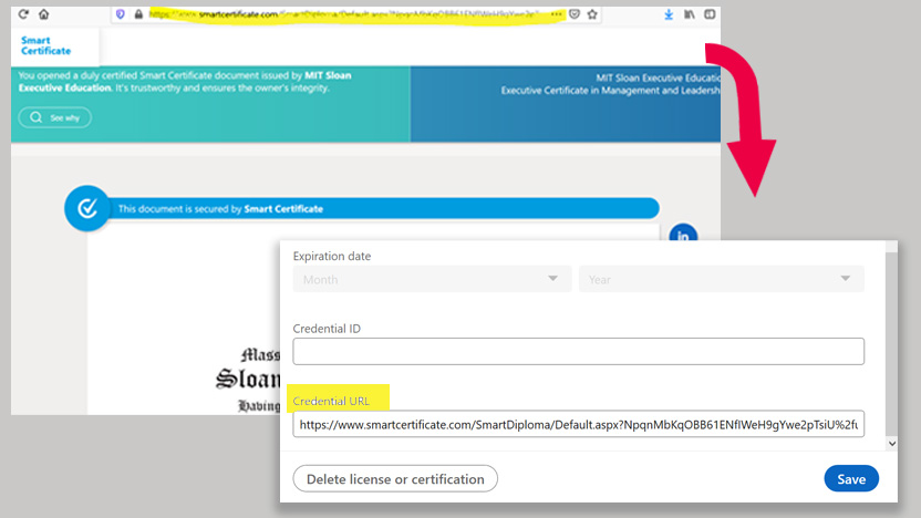 screenshot showing the CVTrust url address and where to paste it into the LinkedIn field