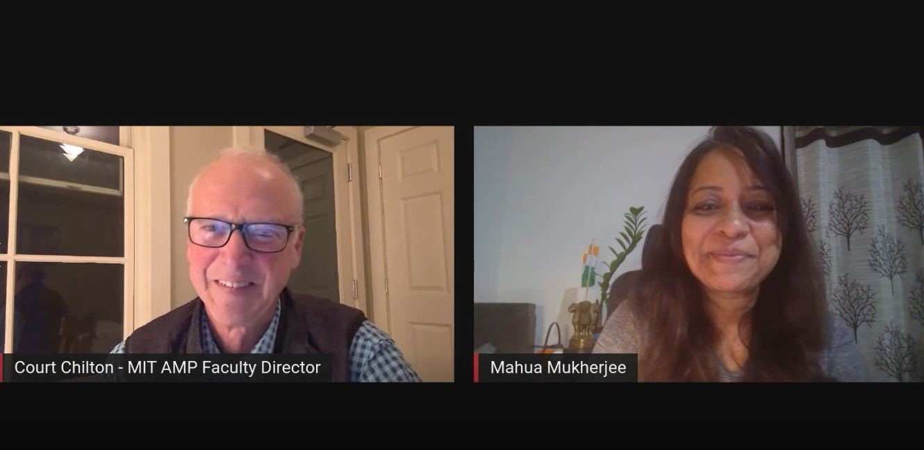 Mahua Mukherjee and Court Chilton on a Zoom call