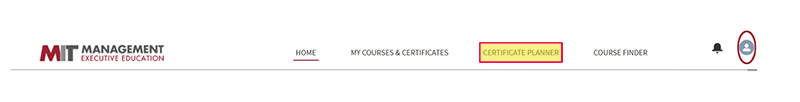 header of webpage with certificate planner highlighted in yellow