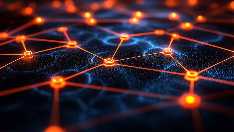 orange light dots connected with orange light lines