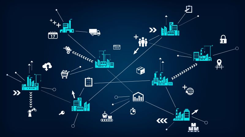 many different icons, some of the connected to each other by lines