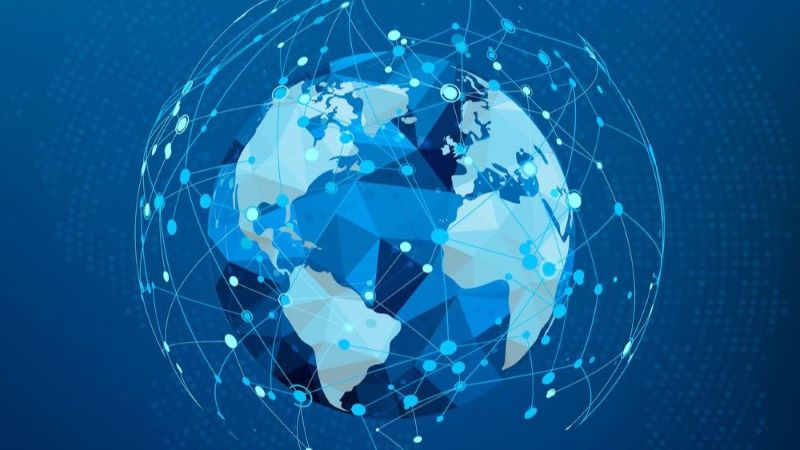 sphere of interconnected lines and dots with the earth in the center