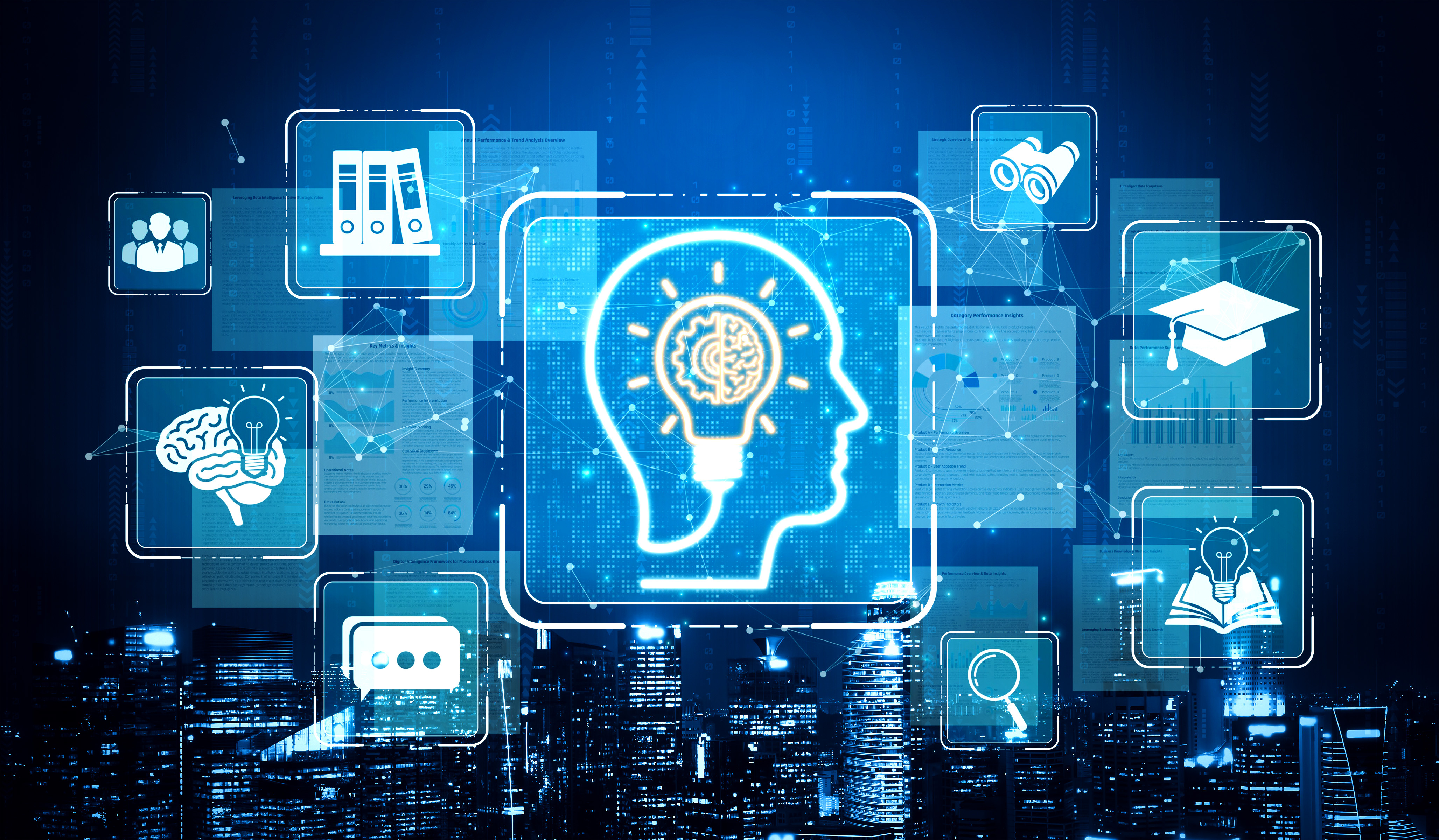 artificial intelligence education human head digital icons