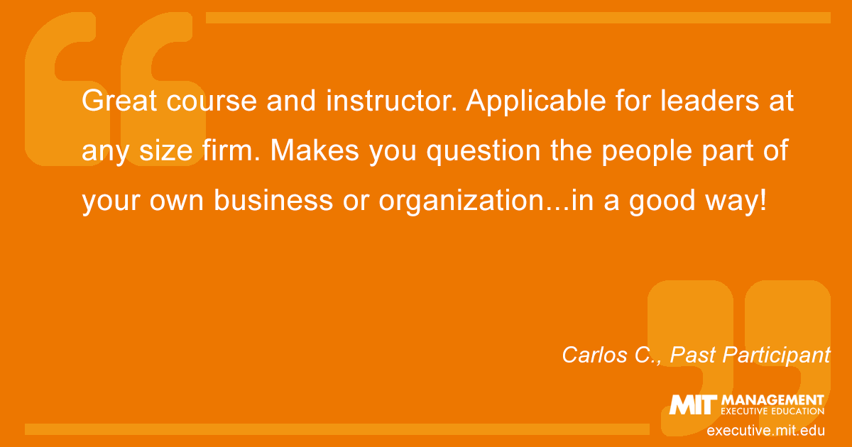 reat course and instructor. Applicable for leaders at any size firm. Makes you question the people part of your own business or organization...in a good way!