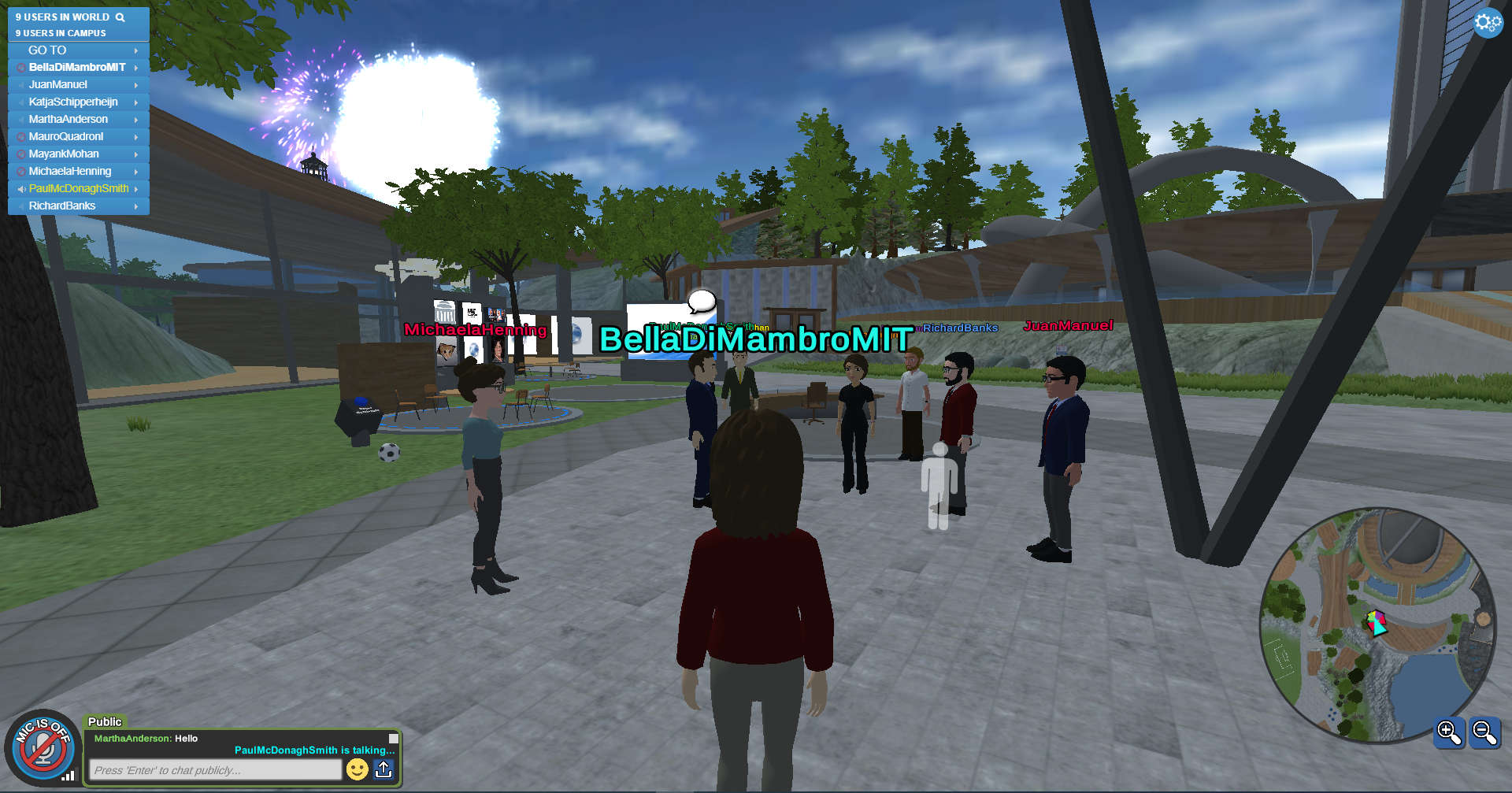 Student within MIT Sloan’s 4D virtual center interacting with other students in a virtual simulation of campus.